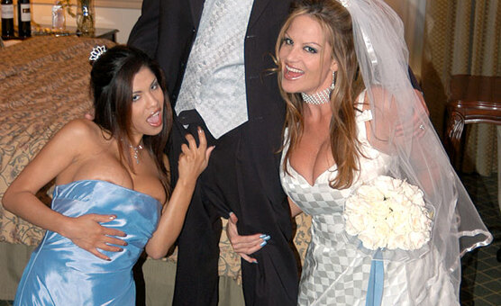 Latina bridesmaid Alexis Amore stroking Ryan's boner on his wedding 