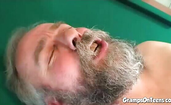 Hot Gorgeous Redhead Fuck and Old Man at the Pool Table 